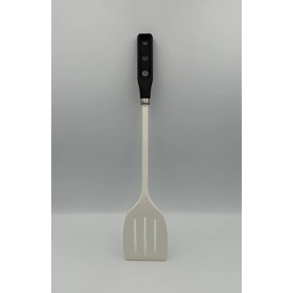 Vintage‎ PEDRINI Italy Long Slotted Spatula Flipper Turner White w/ Black Handle